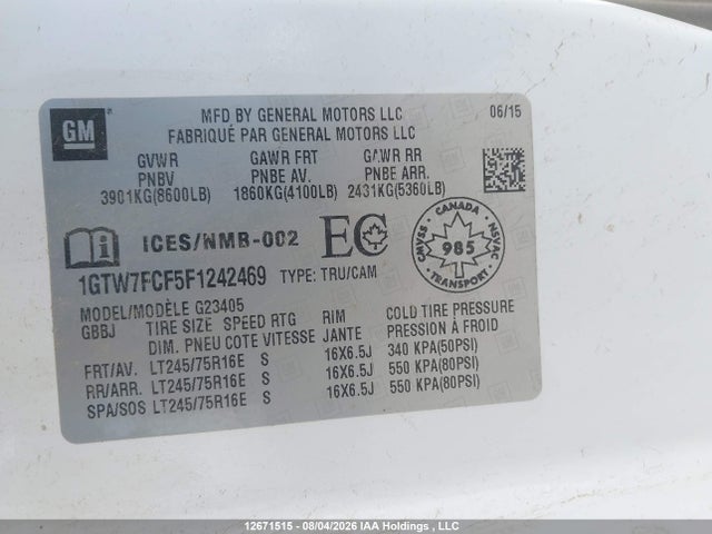 GMC Savana G2500 2015 1GTW7FCF5F1242469 Image 9