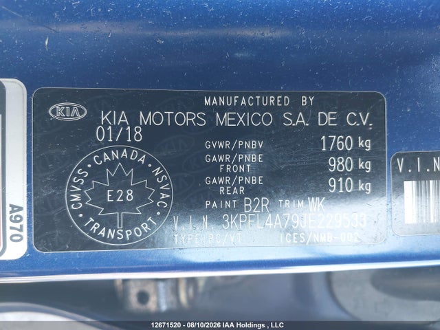 12671520 :رقم المزاد ، 3KPFL4A79JE229533 vin ، 2018 Kia Forte Lx/lx+ مزاد بيع