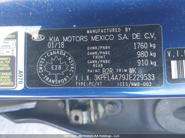 12671520 :رقم المزاد ، 3KPFL4A79JE229533 vin ، 2018 Kia Forte Lx/lx+ مزاد بيع