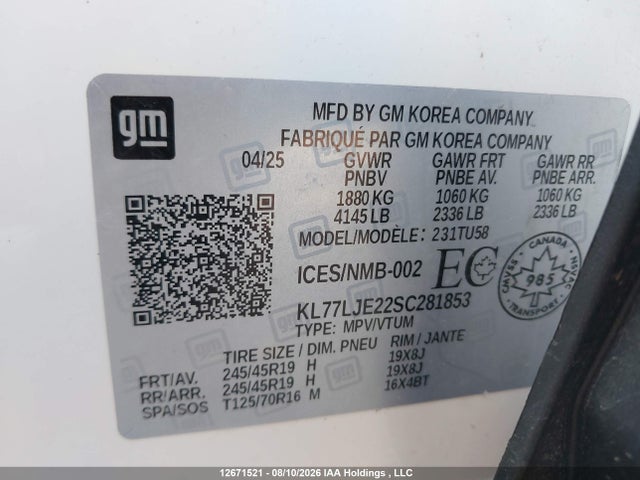 Chevrolet Trax 2025 KL77LJE22SC281853 Image 9