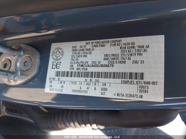 Ford Escape Platinum 2025 1FMCU9JA8SUB06670 Image 9