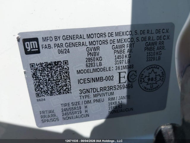 2024 Chevrolet Equinox 2lt მანქანა იყიდება აუქციონზე, vin: 3GN7DLRR3RS269466, აუქციონის ნომერი: 12671535