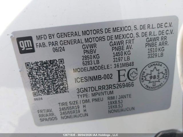 2024 Chevrolet Equinox 2lt მანქანა იყიდება აუქციონზე, vin: 3GN7DLRR3RS269466, აუქციონის ნომერი: 12671535