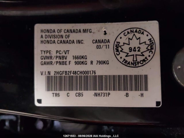 2012 Honda Civic მანქანა იყიდება აუქციონზე, vin: 2HGFB2F48CH000176, აუქციონის ნომერი: 12671553