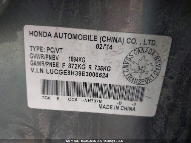 LUCGE8H39E3006524 Honda Fit Dx-a