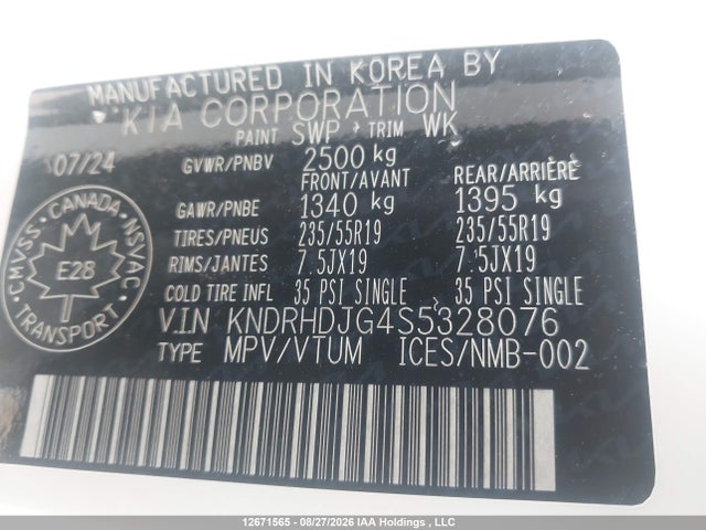 Продаж на аукціоні авто 2025 Kia Sorento Hybrid, vin: KNDRHDJG4S5328076, номер лоту: 12671565