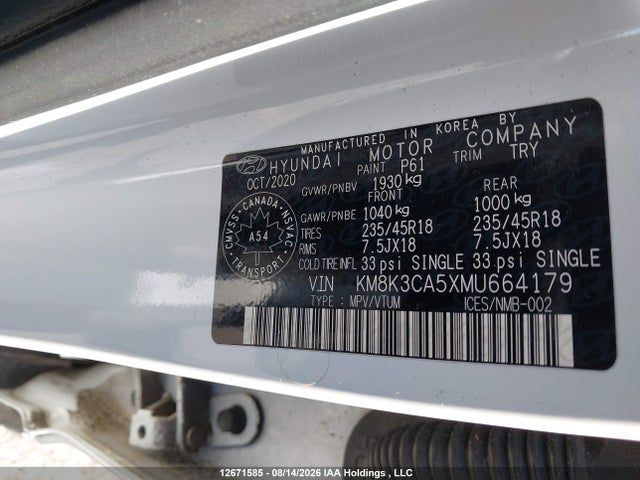 KM8K3CA5XMU664179 Hyundai Kona Limited
