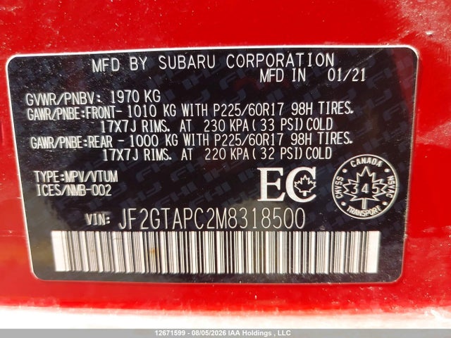 Subaru Crosstrek Touring 2021 JF2GTAPC2M8318500 Image 19