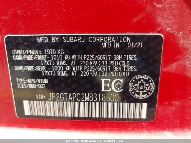 Subaru Crosstrek Touring 2021 JF2GTAPC2M8318500 Image 9