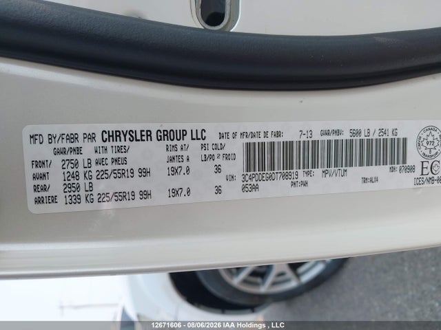 12671606 :رقم المزاد ، 3C4PDDEG0DT708919 vin ، 2013 Dodge Journey R/t Rallye مزاد بيع
