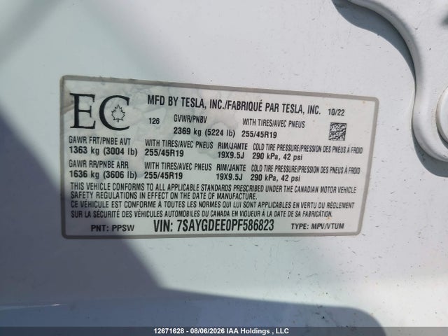 Tesla Model Y Long Range 2023 7SAYGDEE0PF586823 Image 9
