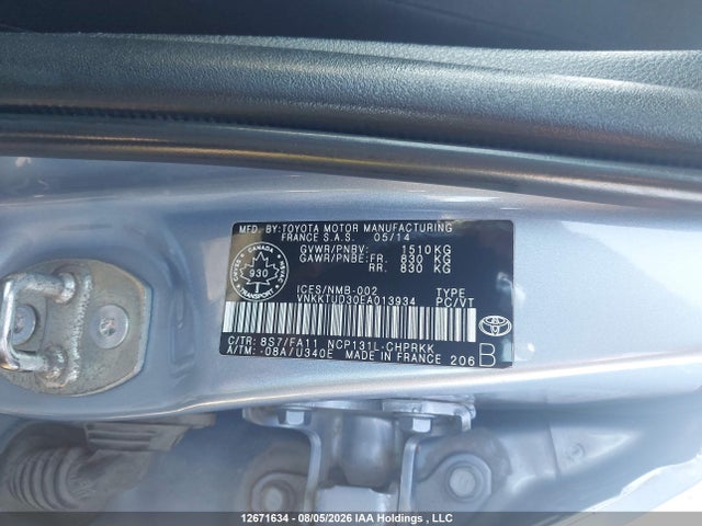 Toyota YARIS LE 2014 VNKKTUD30EA013934 Image 9