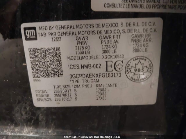 2023 Chevrolet Silverado 1500 Work Truck მანქანა იყიდება აუქციონზე, vin: 3GCPDAEKXPG183173, აუქციონის ნომერი: 12671645