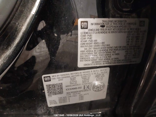 2023 Chevrolet Silverado 1500 Work Truck მანქანა იყიდება აუქციონზე, vin: 3GCPDAEKXPG183173, აუქციონის ნომერი: 12671645