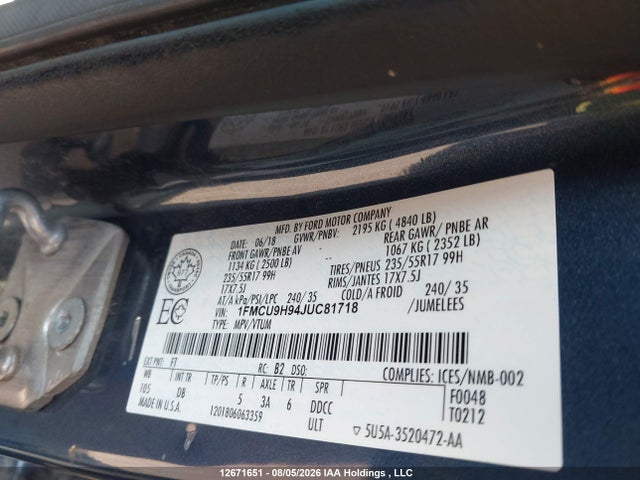 Ford ESCAPE SEL 2018 1FMCU9H94JUC81718 Image 19