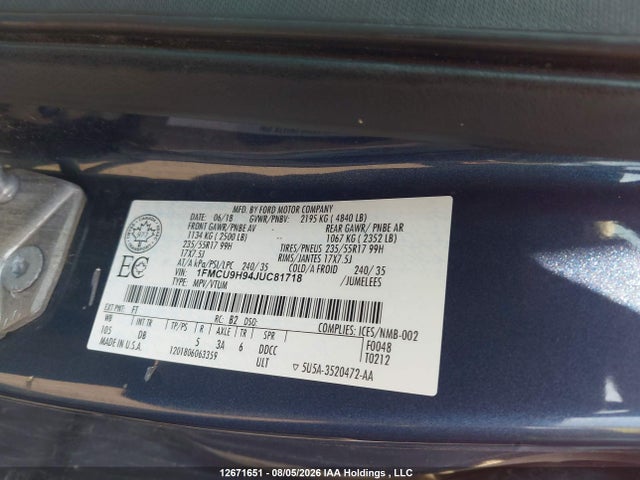 Ford ESCAPE SEL 2018 1FMCU9H94JUC81718 Image 9
