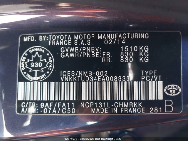 Toyota Yaris 2014 VNKKTUD34EA008333 Image 9
