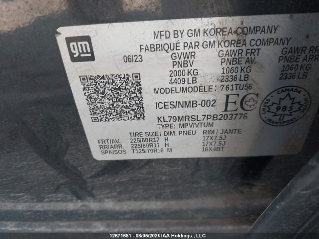 2023 Chevrolet Trailblazer Lt მანქანა იყიდება აუქციონზე, vin: KL79MRSL7PB203776, აუქციონის ნომერი: 12671681