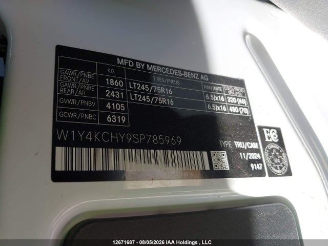 2025 Mercedes-benz Sprinter 2500 მანქანა იყიდება აუქციონზე, vin: W1Y4KCHY9SP785969, აუქციონის ნომერი: 12671687