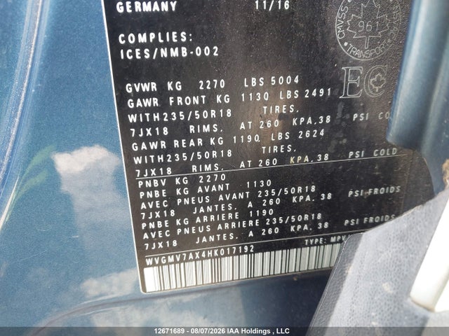 Продажа на аукционе авто 2017 Volkswagen Tiguan Comfortline, vin: WVGMV7AX4HK017192, номер лота: 12671689