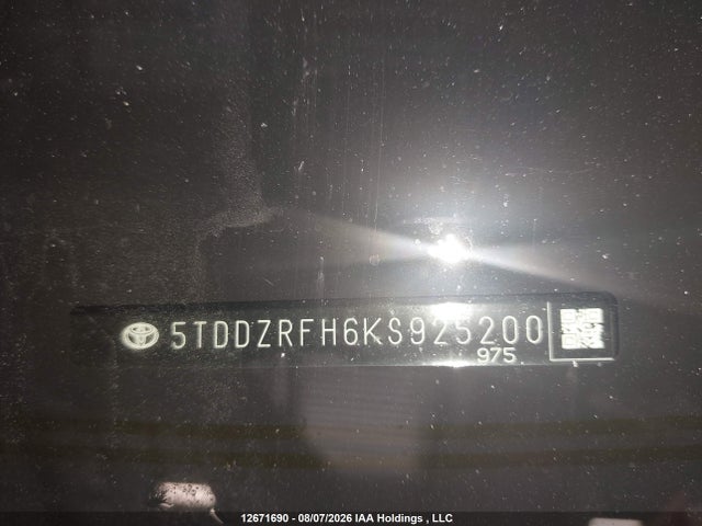 5TDDZRFH6KS925200 Toyota Highlander Limited/ltd Platinum