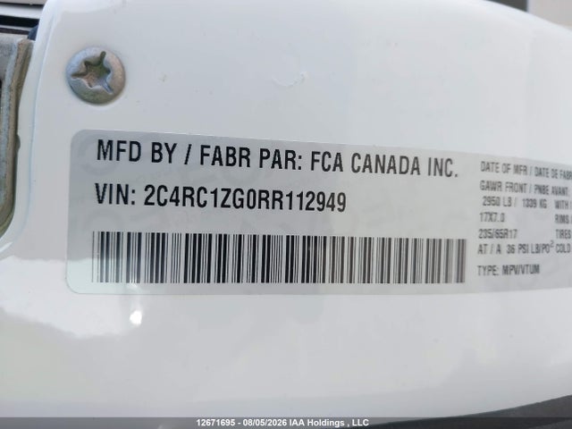 Aukcja sprzedaży 2024 Chrysler Grand Caravan Sxt, vin: 2C4RC1ZG0RR112949, numer aukcji: 12671695