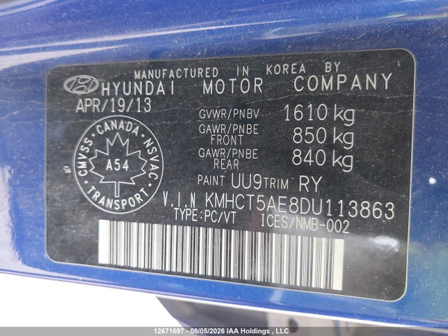 2013 Hyundai Accent Gls/gs მანქანა იყიდება აუქციონზე, vin: KMHCT5AE8DU113863, აუქციონის ნომერი: 12671697