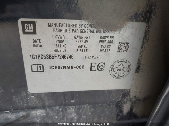 Chevrolet Cruze 2015 1G1PC5SB5F7246746 Image 9