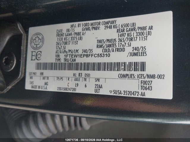 Ford F150 Supercrew 2015 1FTEW1EP8FFC55310 Image 9