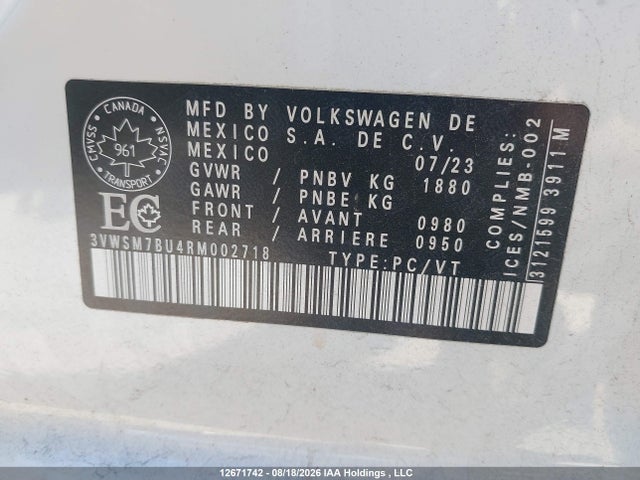 Aukcja sprzedaży 2024 Volkswagen Jetta Comfortline, vin: 3VWSM7BU4RM002718, numer aukcji: 12671742