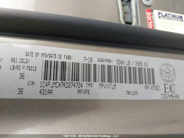 Продажа на аукционе авто 2019 Jeep Cherokee Latitude, vin: 1C4PJMCX7KD274724, номер лота: 12671748