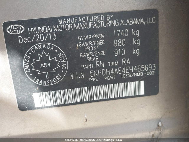 Продаж на аукціоні авто 2014 Hyundai Elantra Se/sport/limited, vin: 5NPDH4AE4EH465693, номер лоту: 12671755