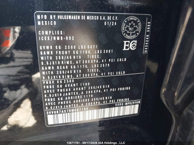 3VV8B7AX7RM087134 Volkswagen Tiguan Comfortline R-line Black Edition