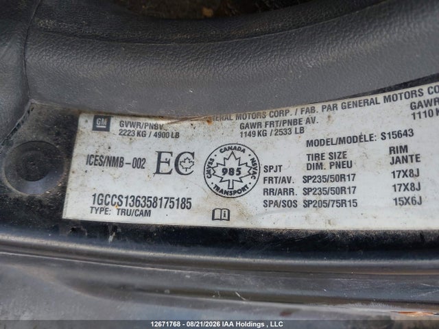 Aukcja sprzedaży 2005 Chevrolet Colorado, vin: 1GCCS136358175185, numer aukcji: 12671768