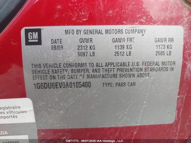 12671773 :رقم المزاد ، 1G6DU6EV0A0105400 vin ، 2010 Cadillac Sts مزاد بيع