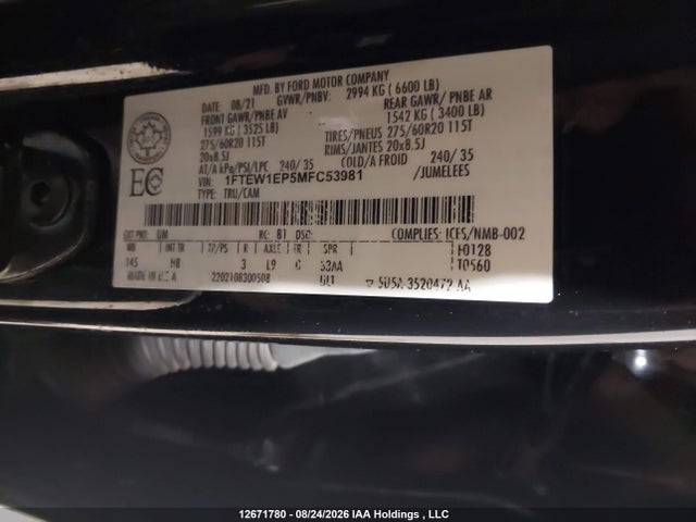 Ford F150 Supercrew 2021 1FTEW1EP5MFC53981 Image 9
