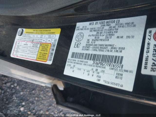 Продажа на аукционе авто 2015 Ford Fusion, vin: 3FA6P0G77FR165518, номер лота: 12671781