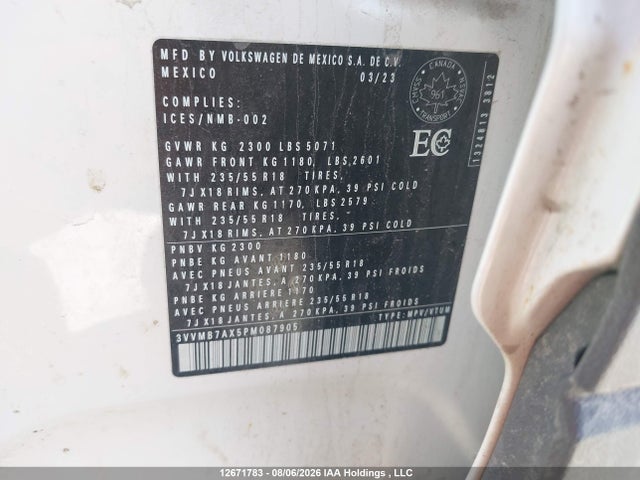 3VVMB7AX5PM087905 Volkswagen TIGUAN SE