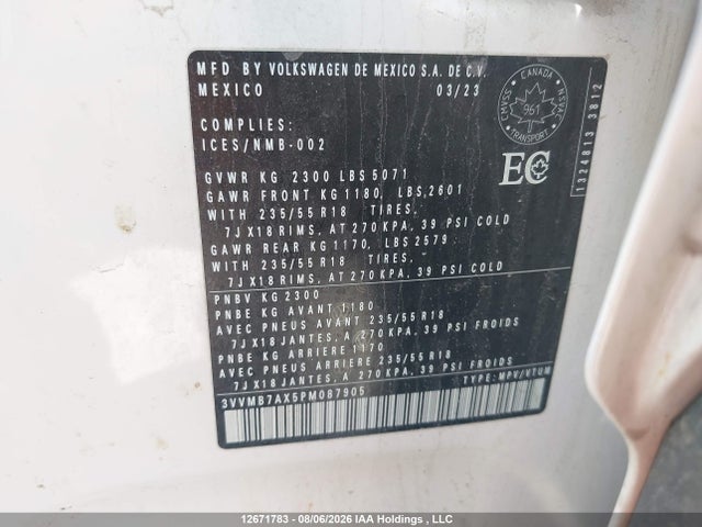 3VVMB7AX5PM087905 Volkswagen TIGUAN SE