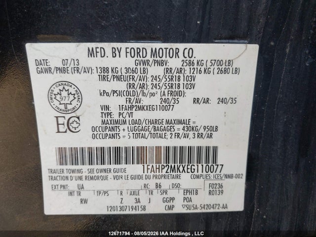12671794 :رقم المزاد ، 1FAHP2MKXEG110077 vin ، 2014 Ford Taurus Police Interceptor مزاد بيع