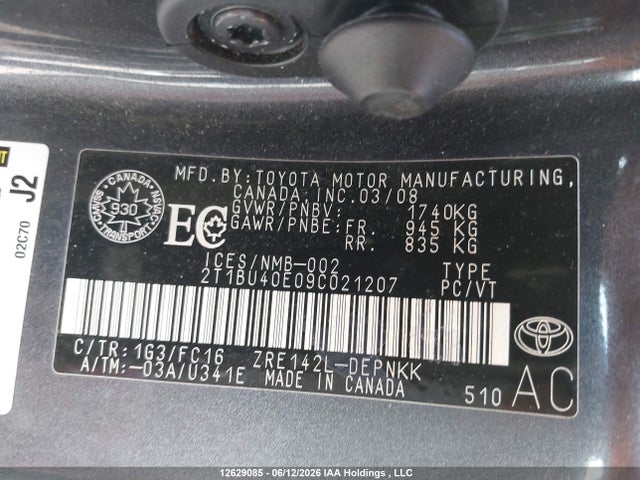 Auction sale of the 2009 Toyota Corolla Le, vin: 2T1BU40E09C021207, lot number: 12629085