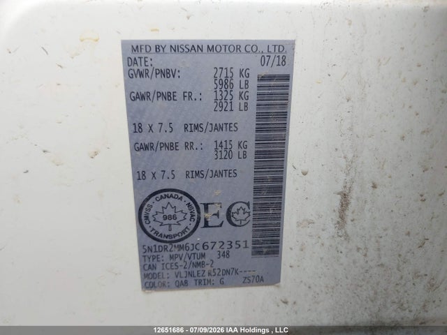 5N1DR2MM6JC672351 Nissan Pathfinder Midnight Edition/platinum/s/sl Premium/sv Tech