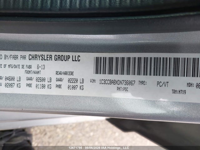 2013 Chrysler 200 Lx მანქანა იყიდება აუქციონზე, vin: 1C3CCBABXDN736067, აუქციონის ნომერი: 12671795