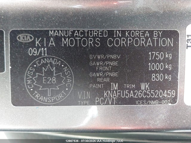 2012 Kia Forte5 2.0l Ex მანქანა იყიდება აუქციონზე, vin: KNAFU5A26C5520459, აუქციონის ნომერი: 12667536