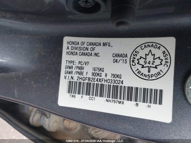 Honda Civic Lx 2015 2HGFB2E4XFH033024 Image 18