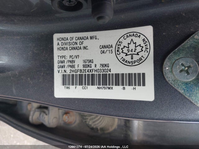 Honda Civic Lx 2015 2HGFB2E4XFH033024 Image 9