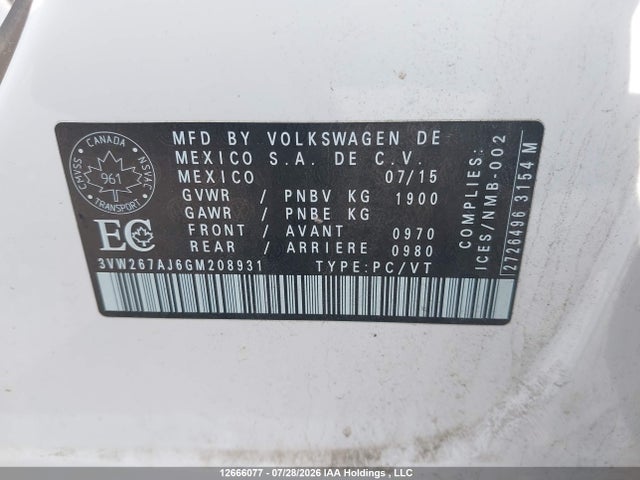 3VW267AJ6GM208931 Volkswagen Jetta 1.4 Tsi Trendline/1.4 Tsi Trendline+