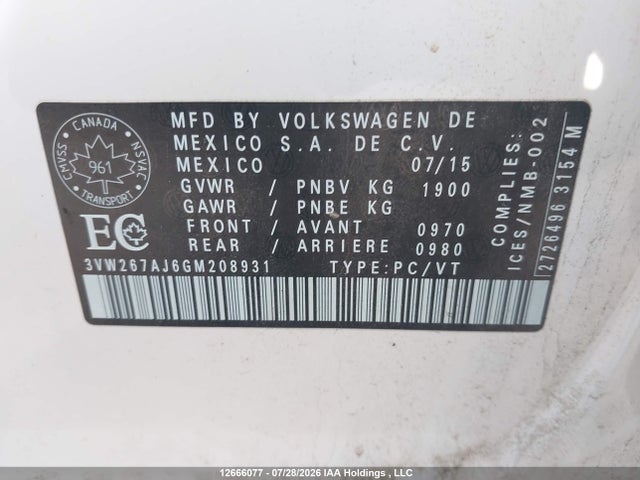 3VW267AJ6GM208931 Volkswagen Jetta 1.4 Tsi Trendline/1.4 Tsi Trendline+