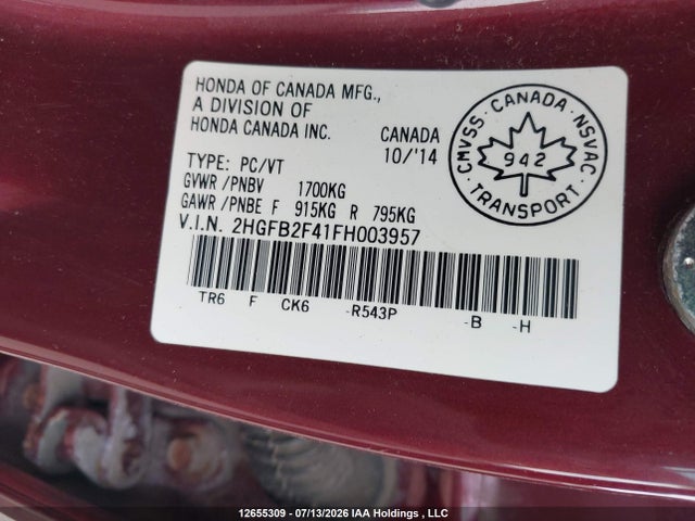 Honda Civic Lx 2015 2HGFB2F41FH003957 Image 18