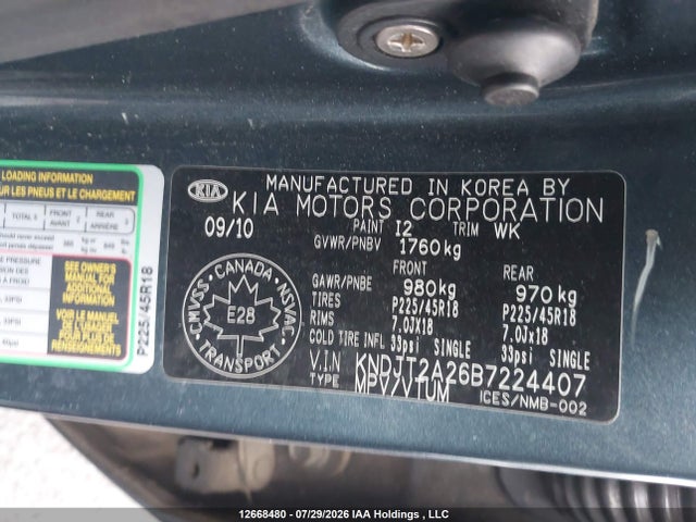 12668480 :رقم المزاد ، KNDJT2A26B7224407 vin ، 2011 Kia Soul 2.0l 2u/2.0l 4u/2.0l 4u Burner/2.0l 4u Luxury/2.0l 4u Retro/2.0l 4u Sx مزاد بيع
